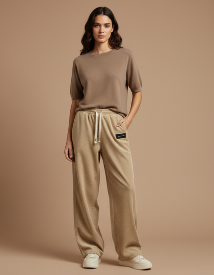 Pantalon Femme Velours Cotelé Écru - Beige Cordé