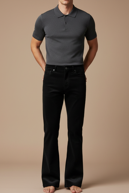Pantalon Velours Noir Évasé Homme Côtelé Classique