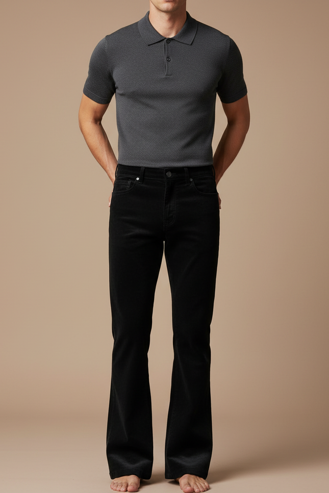 Pantalon Velours Noir Évasé Homme Côtelé Classique