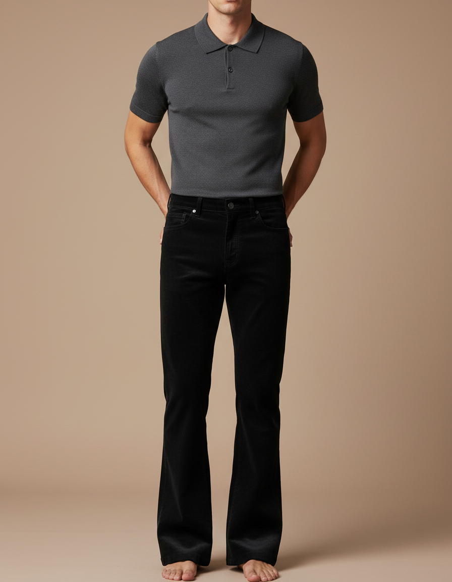 Pantalon Velours Noir Évasé Homme Côtelé Classique