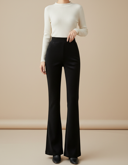 Pantalon Velours Noir Côtelé Évasé Chic Femme