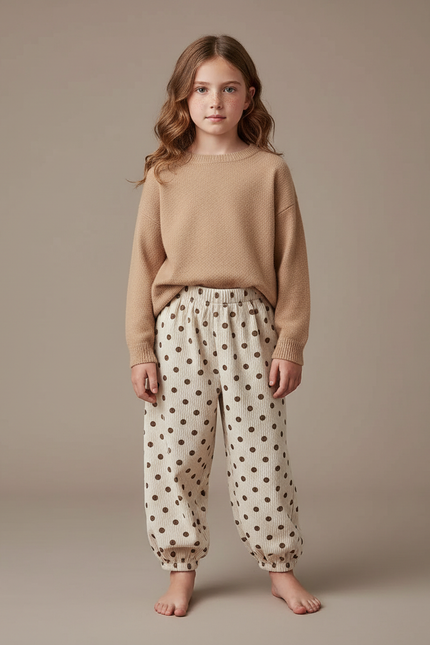 Pantalon Velours Imprimé Pois Ample Enfant Fille - Cordé