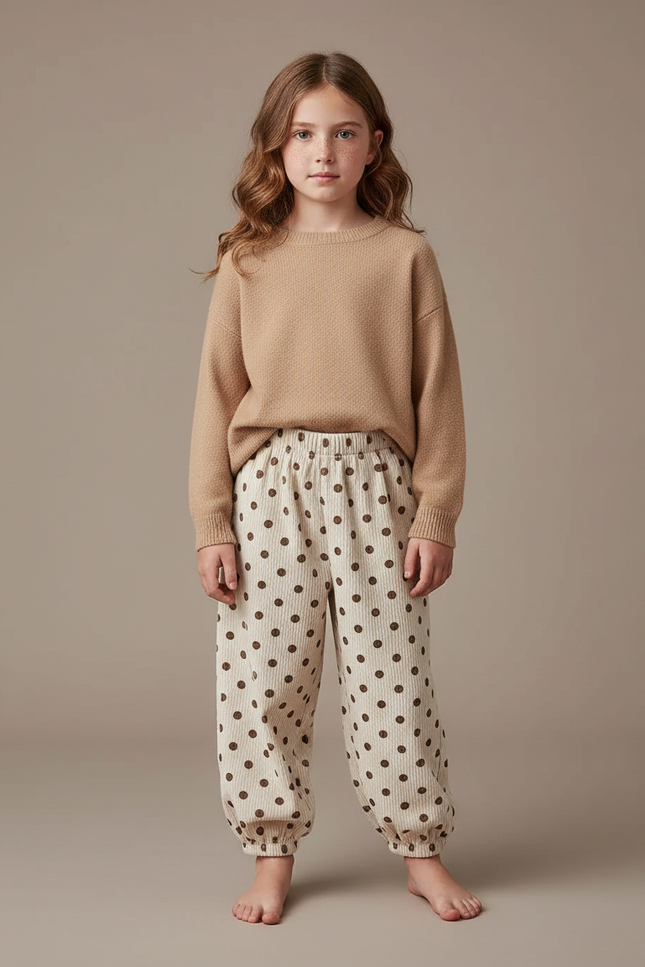 Pantalon Velours Imprimé Pois Ample Enfant Fille - Cordé