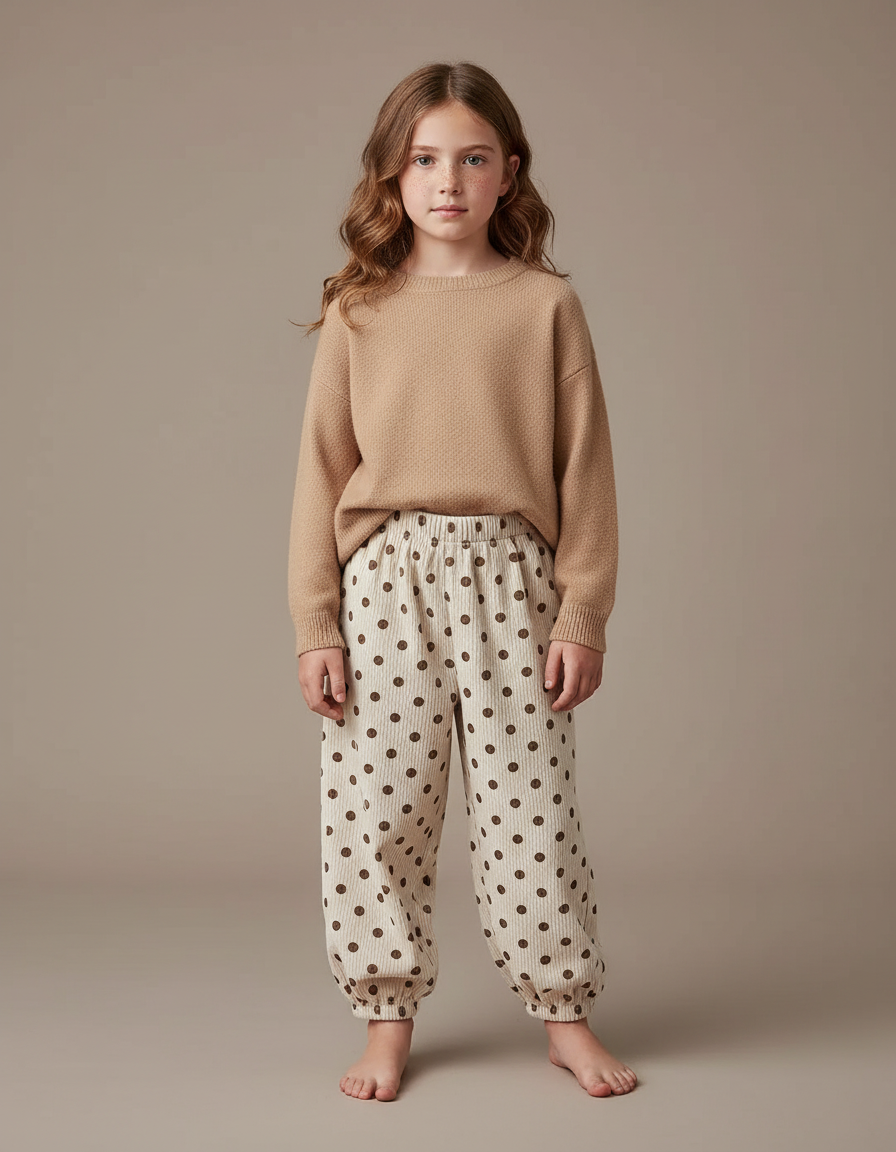 Pantalon Velours Imprimé Pois Ample Enfant Fille - Cordé
