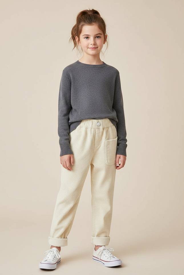 Pantalon Velours Écru Côtelé Ample Décontracté Enfant - Beige