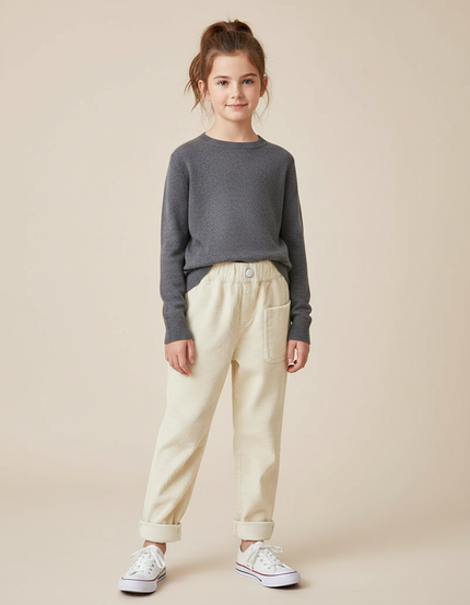 Pantalon Velours Écru Côtelé Ample Décontracté Enfant - Beige
