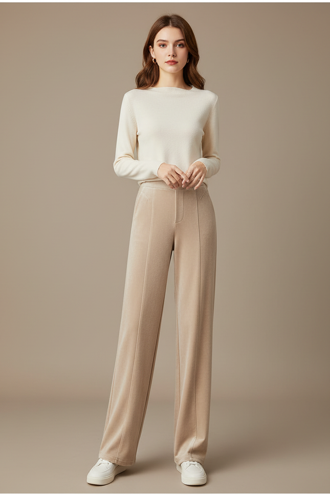 Pantalon Velours Femme Beige Clair