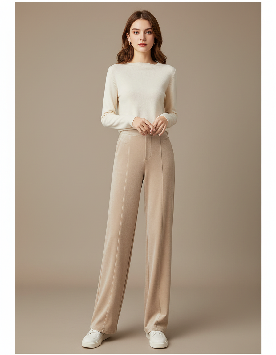 Pantalon Velours Femme Beige Clair