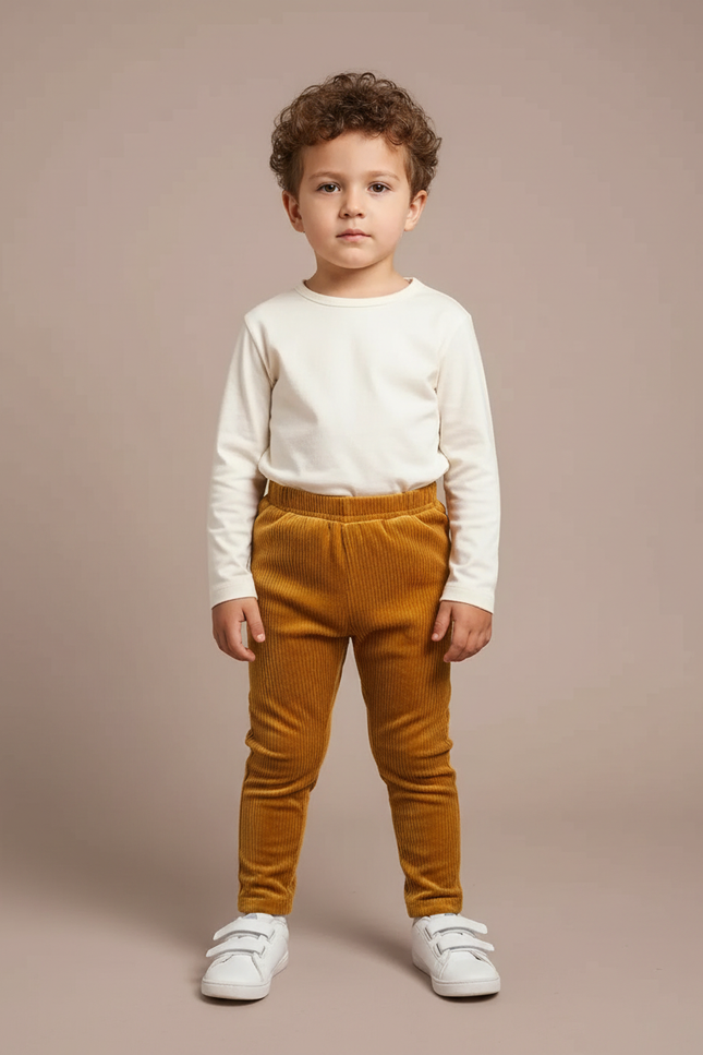 Pantalon Velours Côtelé Marron Garçon Confortable - Cordé