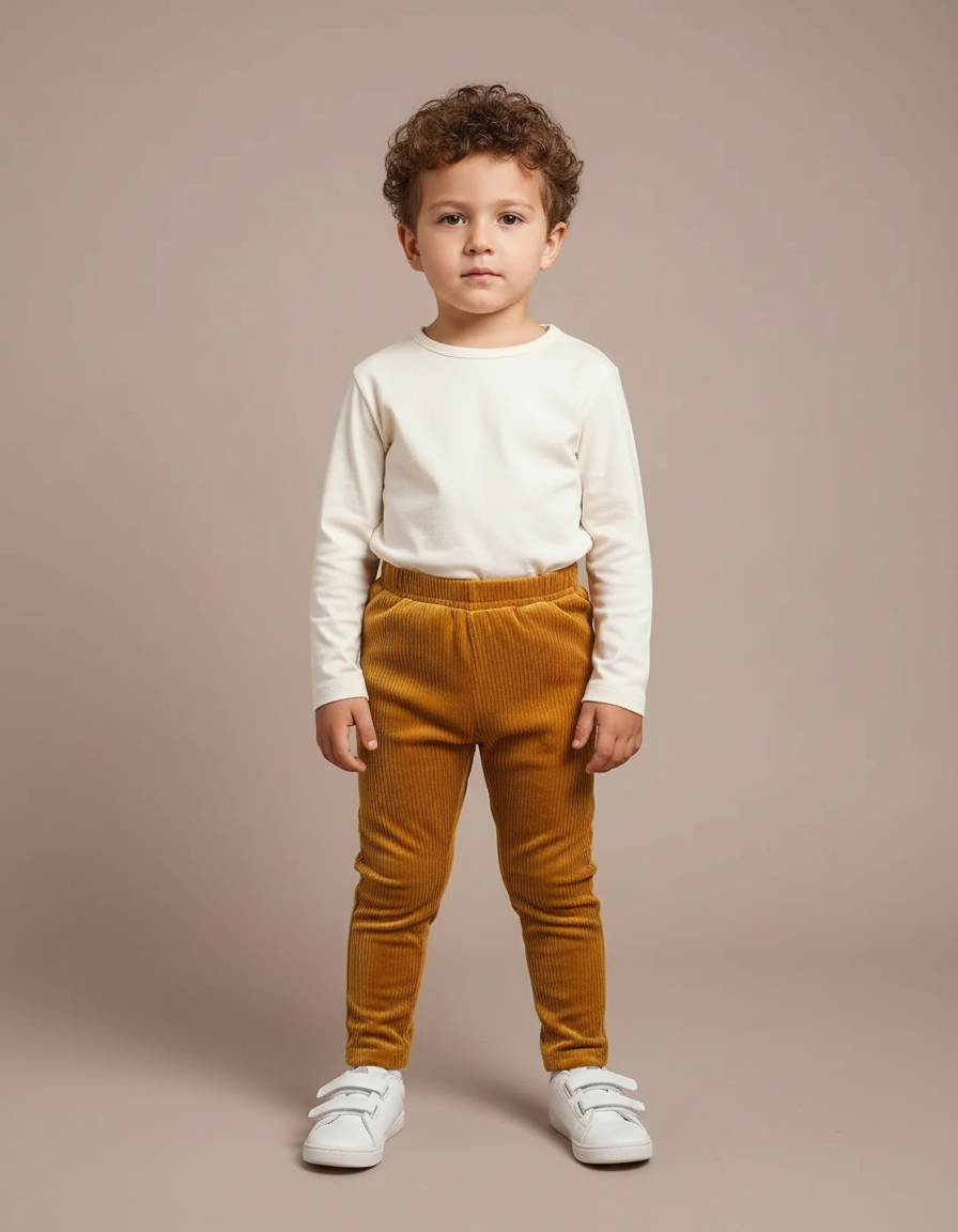 Pantalon Velours Côtelé Marron Garçon Confortable - Cordé