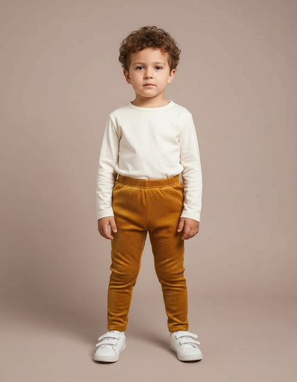 Pantalon Velours Côtelé Marron Garçon Confortable - Cordé