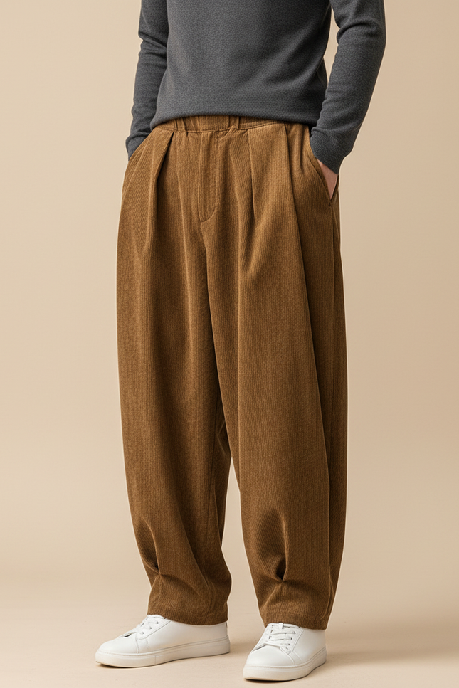 Pantalon Velour Oversize - Marron Cordé