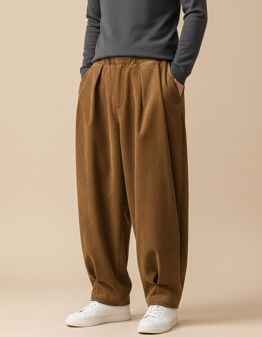 Pantalon Velour Oversize - Marron Cordé