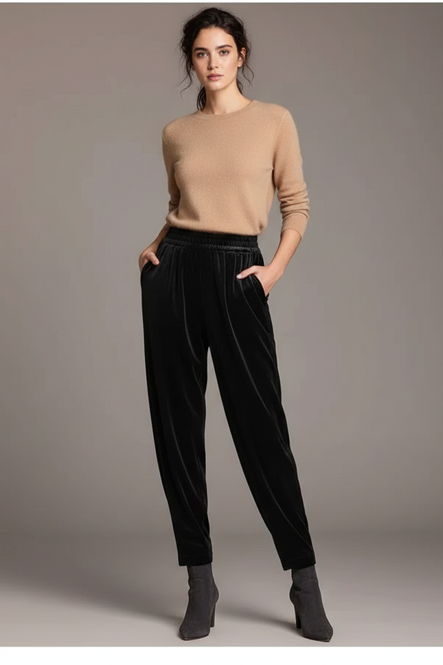 Pantalon Velours Ras Noir Femme