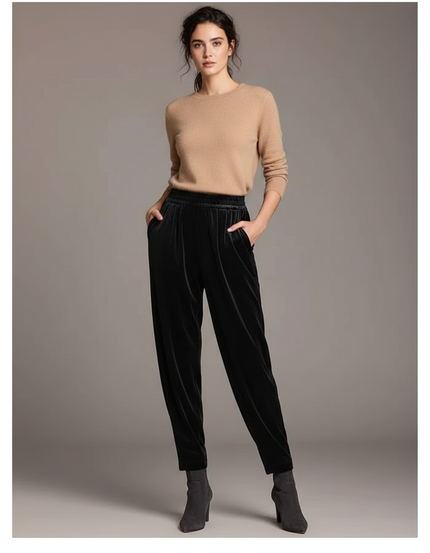 Pantalon Velours Ras Noir Femme