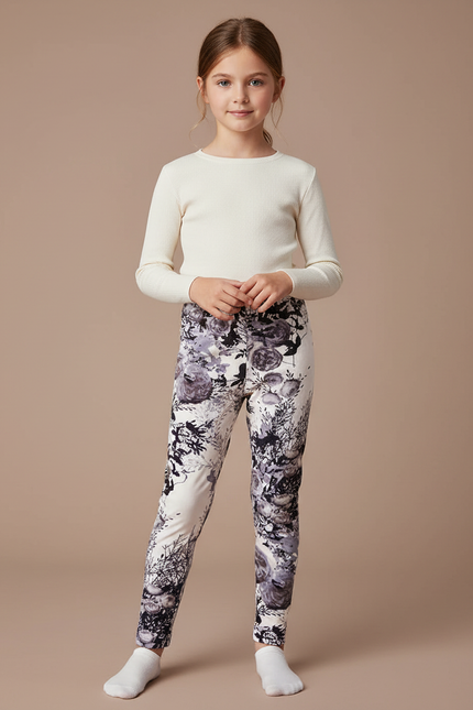 Pantalon Velours Imprimé Floral Fille Chaud Hiver