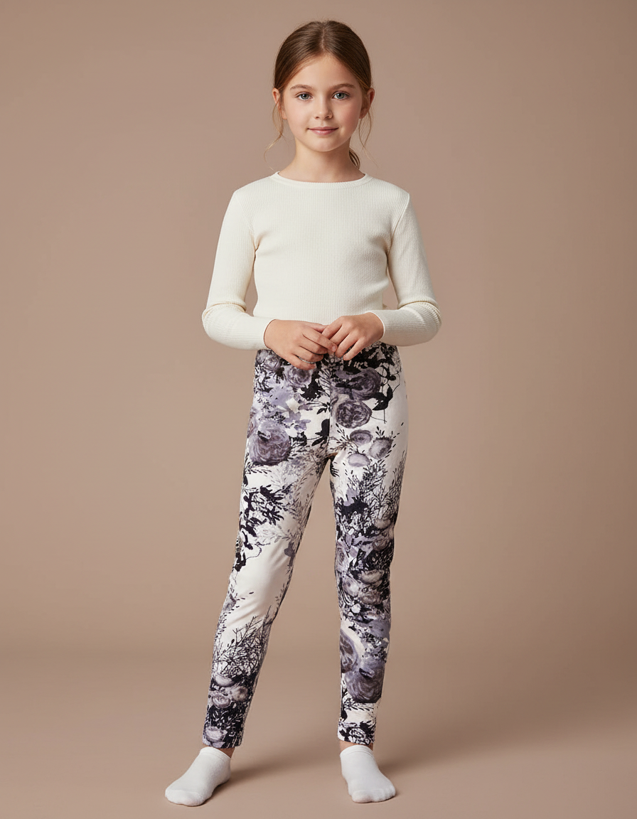 Pantalon Velours Imprimé Floral Fille Chaud Hiver