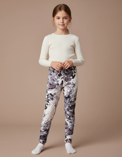 Pantalon Velours Imprimé Floral Fille Chaud Hiver