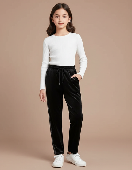 Pantalon Velours Noir Coupe Droite Cordon Décontracté