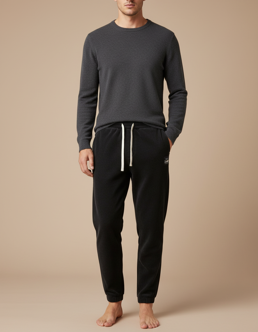 Pantalon Velours Noir Côtelé Décontracté Cordon Homme - Cordé