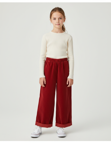 Pantalon Velours Rouge Brique Côtelé Ample Enfant - Bordeaux