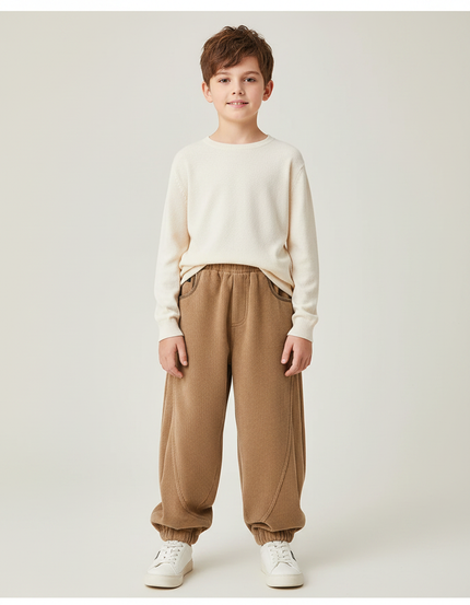 Pantalon Velours Côtelé Marron Ample Garçon Décontracté - Cordé