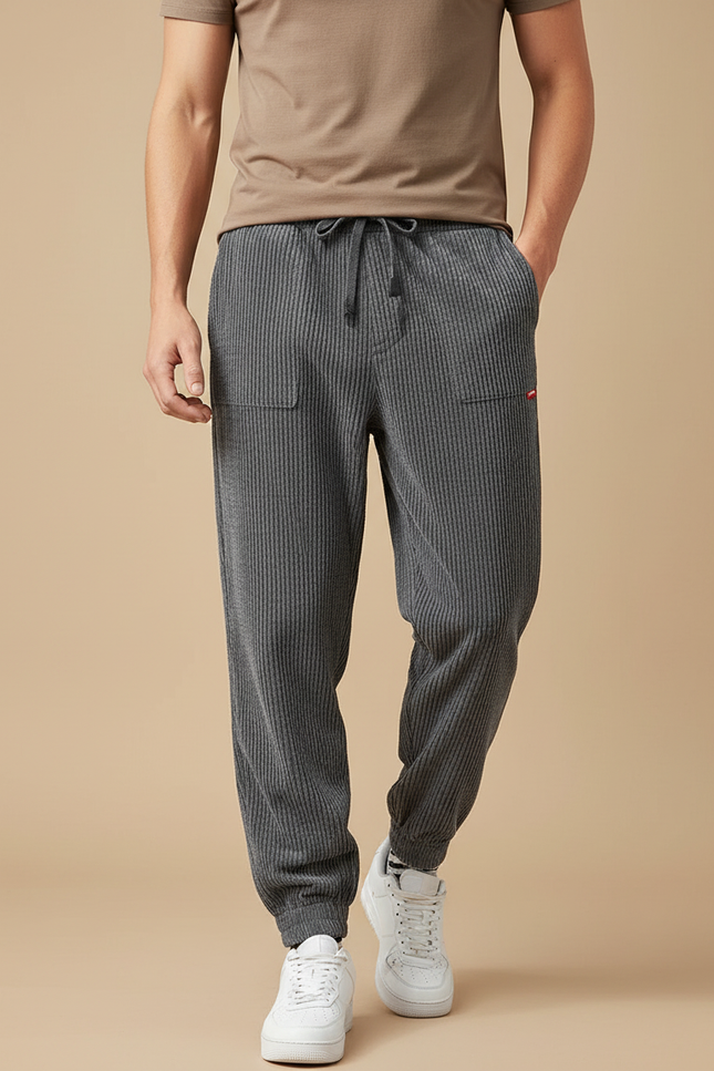 Pantalon Velours Côtelé Gris Jogger Homme Décontracté