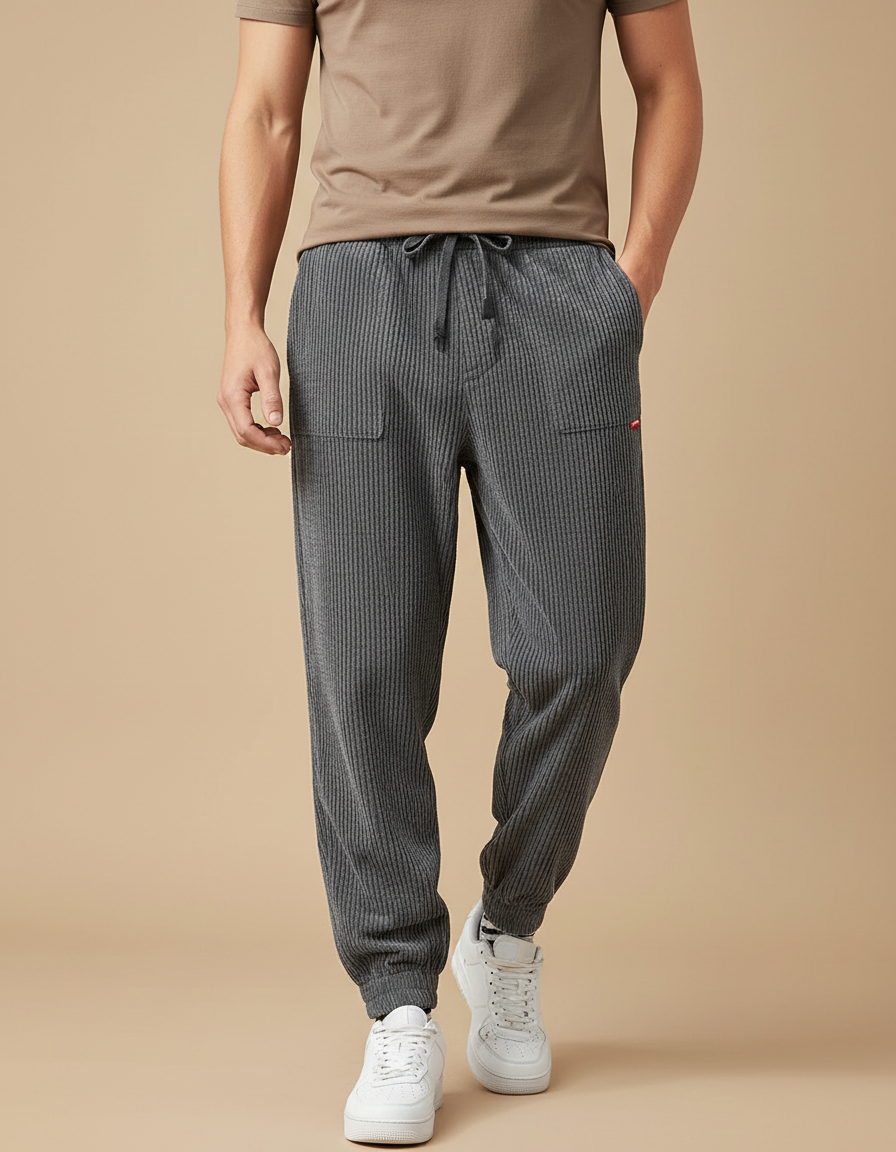 Pantalon Velours Côtelé Gris Jogger Homme Décontracté