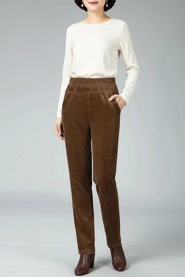 Pantalon Cotele Velour Femme - Marron Cordé