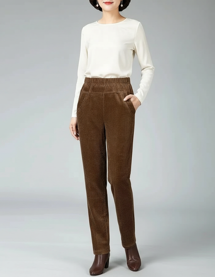 Pantalon Cotele Velour Femme - Marron Cordé