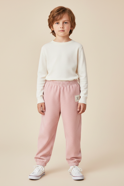 Pantalon Velours Rose Enfant Côtelé Ample Décontracté - Cordé
