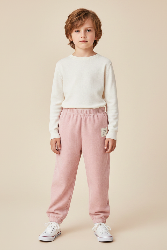 Pantalon Velours Rose Enfant Côtelé Ample Décontracté - Cordé