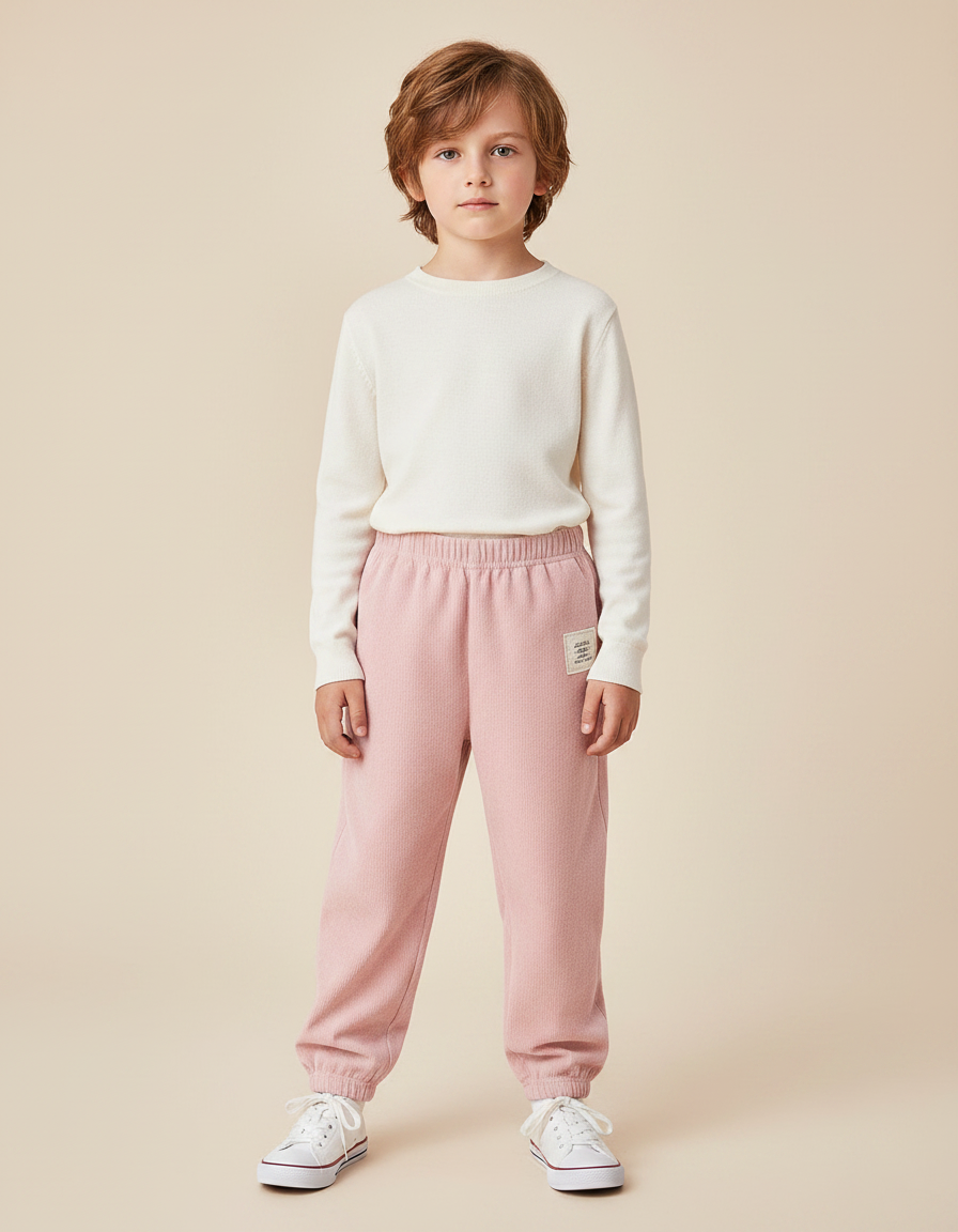 Pantalon Velours Rose Enfant Côtelé Ample Décontracté - Cordé