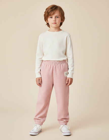 Pantalon Velours Rose Enfant Côtelé Ample Décontracté - Cordé
