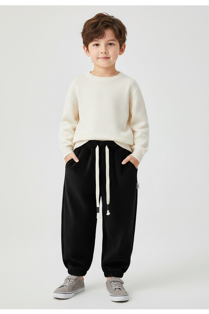 Pantalon Velours Noir Ample Décontracté Garçon