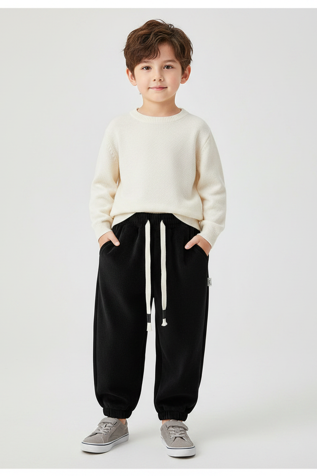 Pantalon Velours Noir Ample Décontracté Garçon