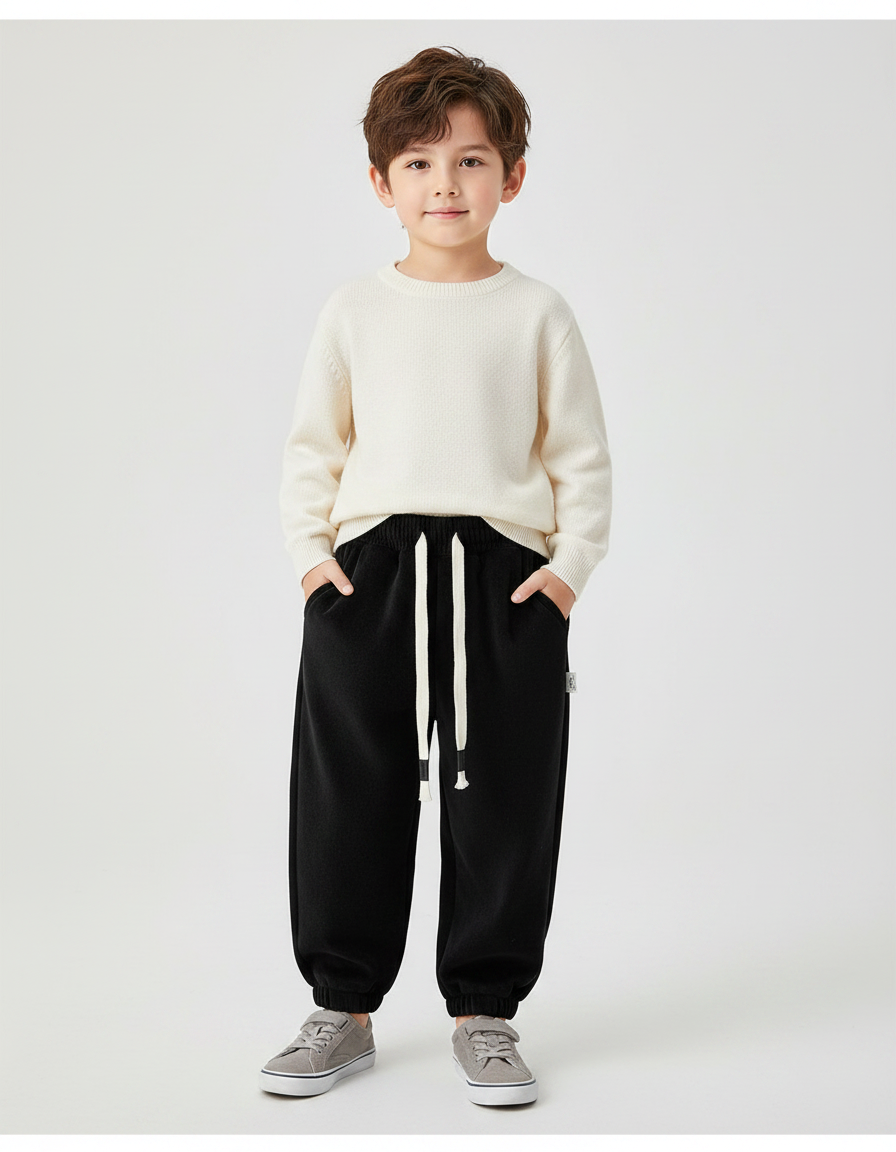 Pantalon Velours Noir Ample Décontracté Garçon
