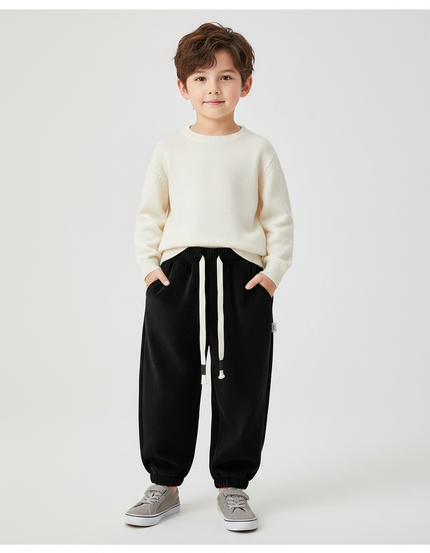 Pantalon Velours Noir Ample Décontracté Garçon