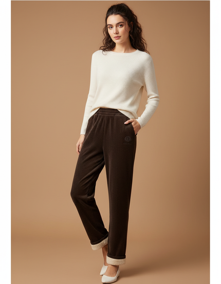 Pantalon Velours Marron Côtelé Doublé Polaire Ample - Cordé