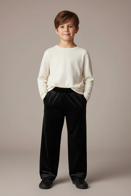 Pantalon Velours Noir Ample Enfant Décontracté Doux