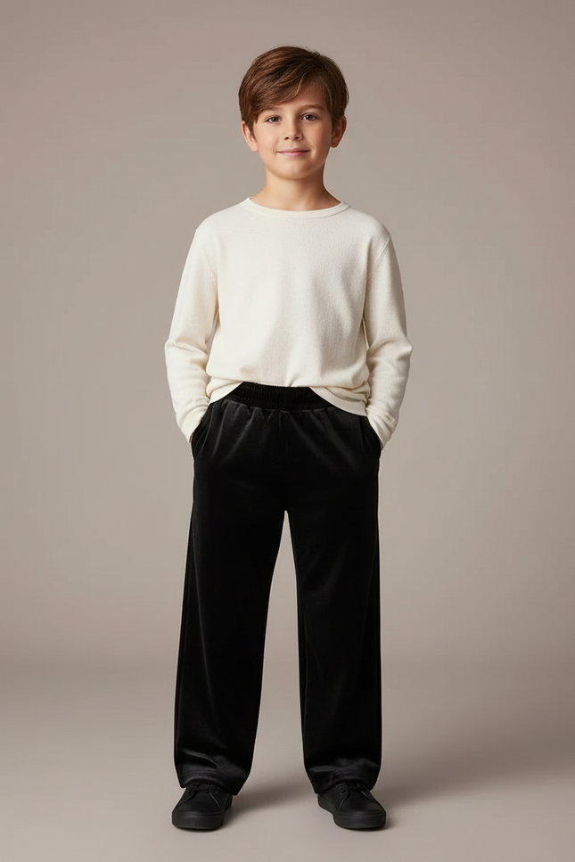 Pantalon Velours Noir Ample Enfant Décontracté Doux