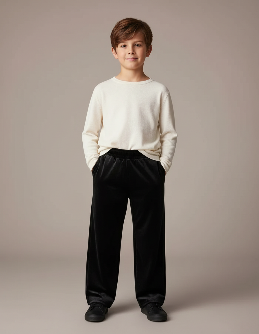Pantalon Velours Noir Ample Enfant Décontracté Doux