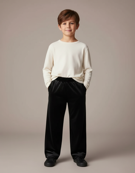 Pantalon Velours Noir Ample Enfant Décontracté Doux