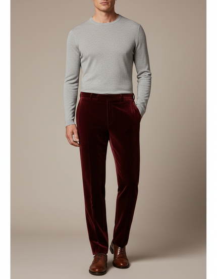 Pantalon Velours Bordeaux Homme Droit Élégant Classique