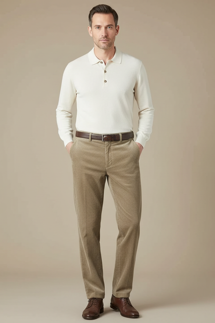 Pantalon Velours Côtelé Marron Droit Homme Chaud - Cordé