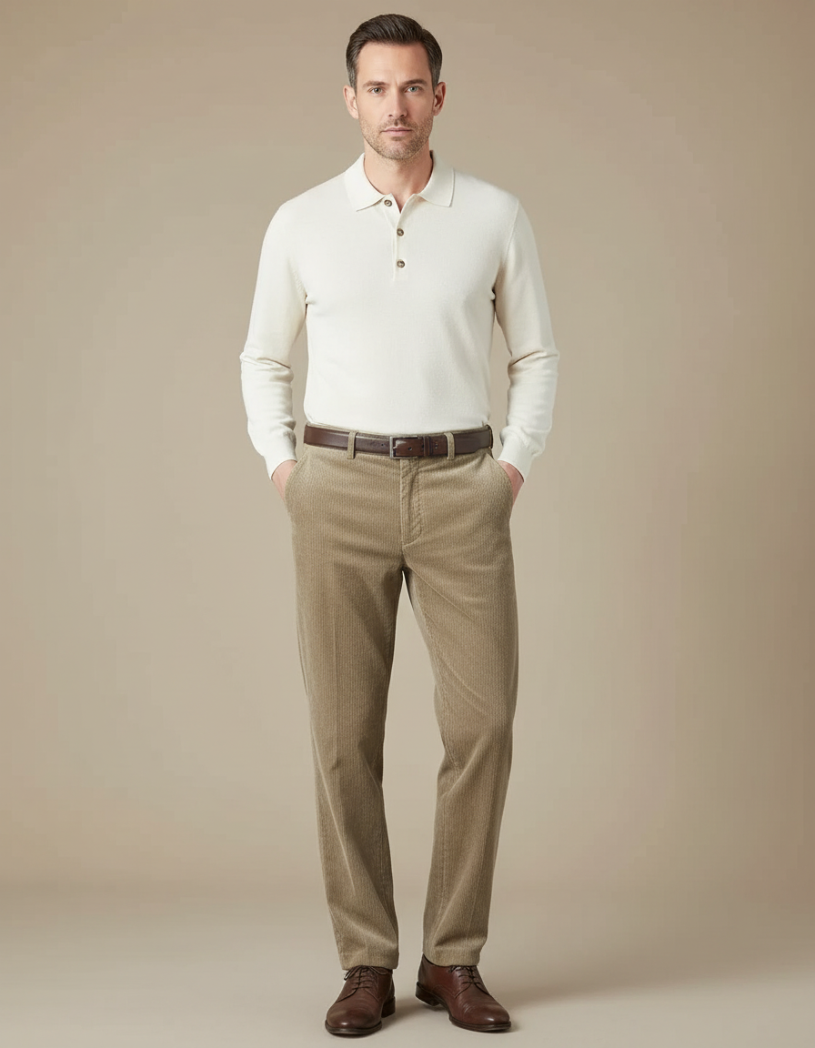 Pantalon Velours Côtelé Marron Droit Homme Chaud - Cordé