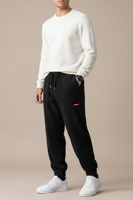 Pantalon Velours Noir Côtelé Jogger Homme Décontracté - Cordé