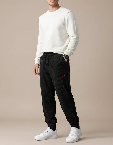 Pantalon Velours Noir Côtelé Jogger Homme Décontracté - Cordé