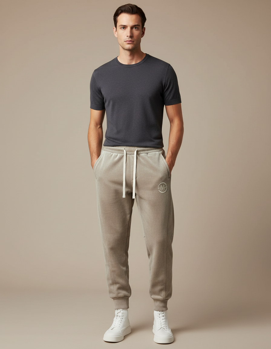 Pantalon Velours Beige Décontracté Molletonné Jogging Homme