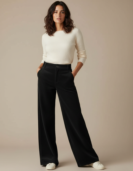 Pantalon Femme Velours Cotelé Noir - Cordé